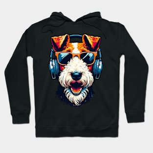 Wire Fox Terrier Smiling DJ in Japanese Art Style Hoodie